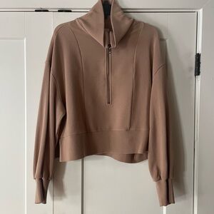 Varley Ribbed Quarter-Zip Sweatshirt Beige - Size L